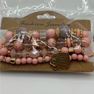 Fashion Jewelry Pink and Gold Beaded Bracelets